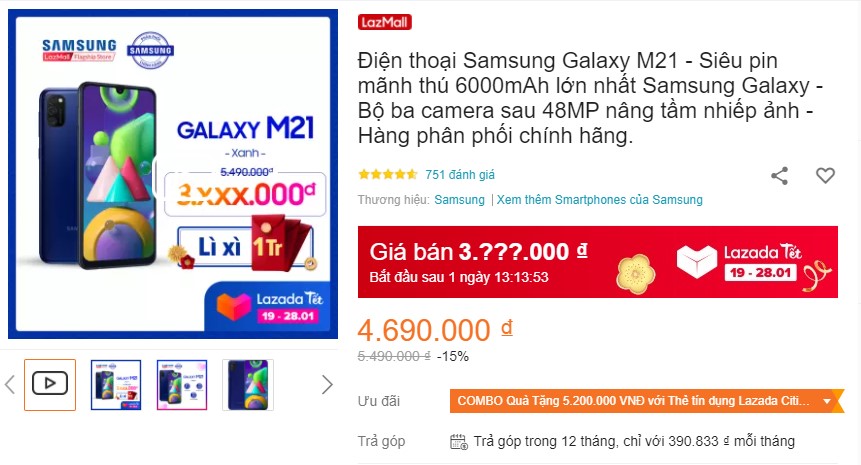 Điện thoại Samsung Galaxy M21 - Siêu pin mãnh thú 6000mAh lớn nhất Samsung Galaxy -Bộ ba camera sau 48MP nâng tầm nhiếp ảnh - Hàng phân phối chính hãng.