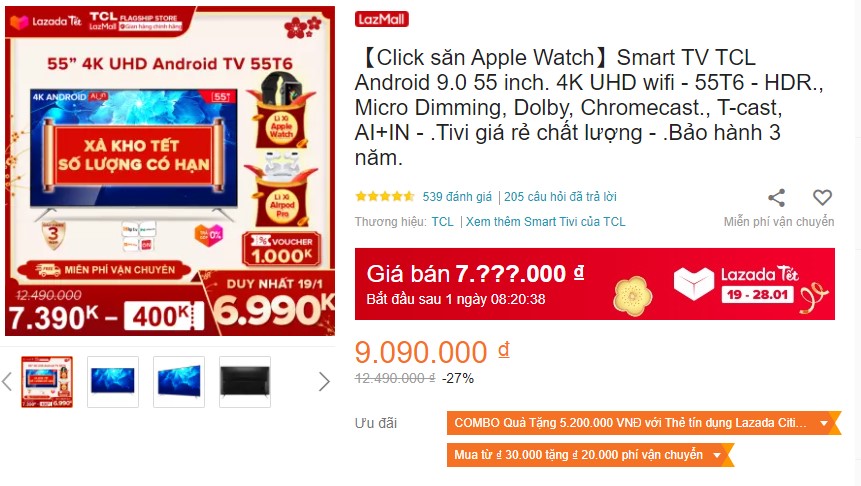 【Click săn Apple Watch】Smart TV TCL Android 8.0 40 inch Full HD wifi - 40L61 - HDR Dolby, Chromecast, T-cast, AI+IN., Màn hình tràn viền - Tivi giá rẻ chất lượng - Bảo hành 3 năm